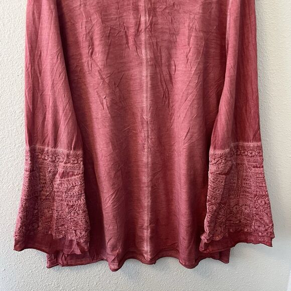 Soft Surroundings Women's Top Size L Dusty Pink V Neck Bell Cuff Mineral Wash - Picture 10 of 13